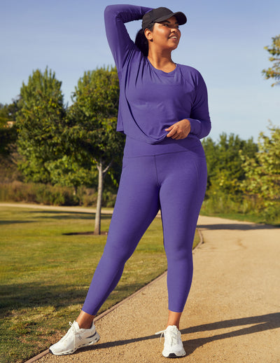 purple midi leggings with pocket at sides