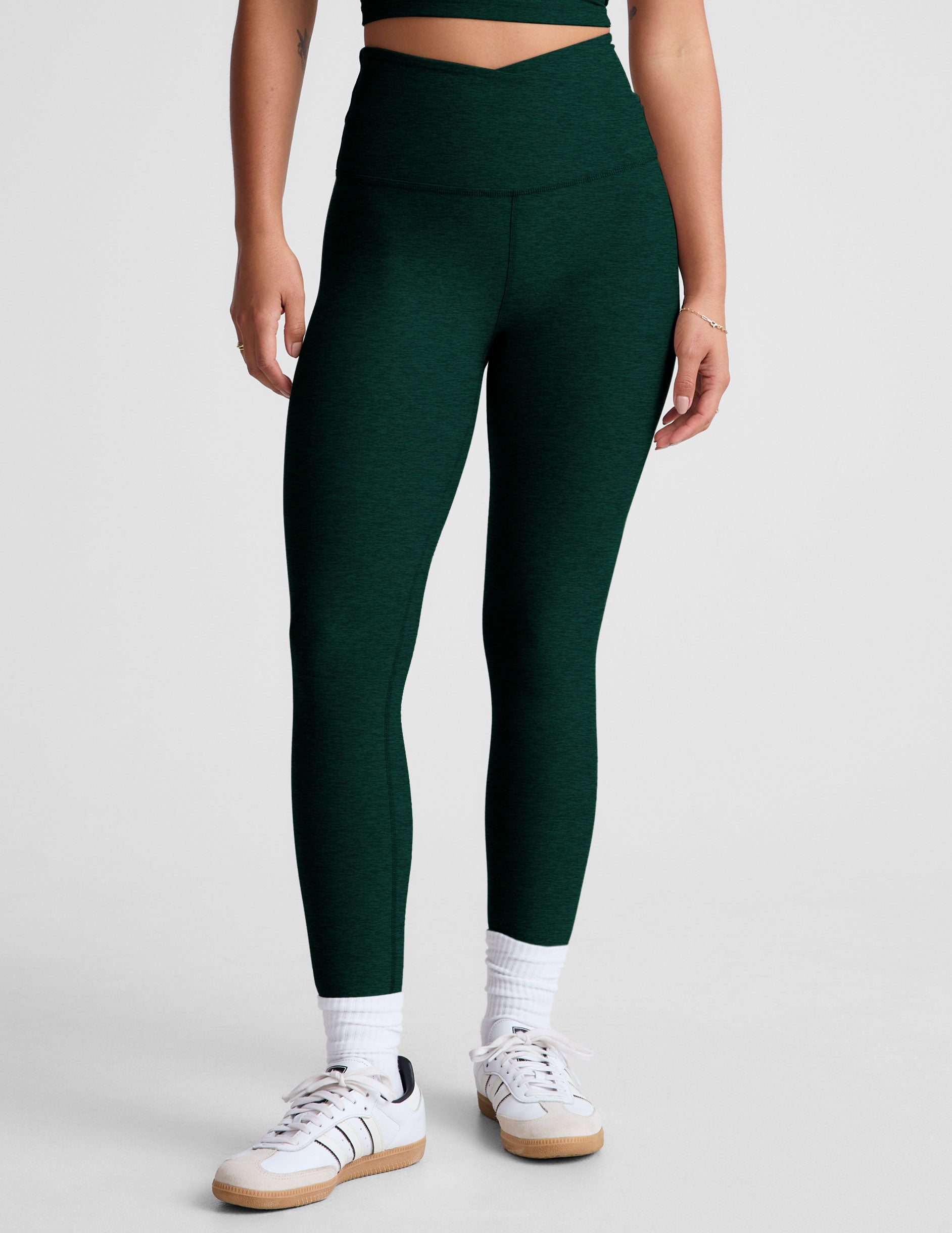 green midi legging with criss cross front