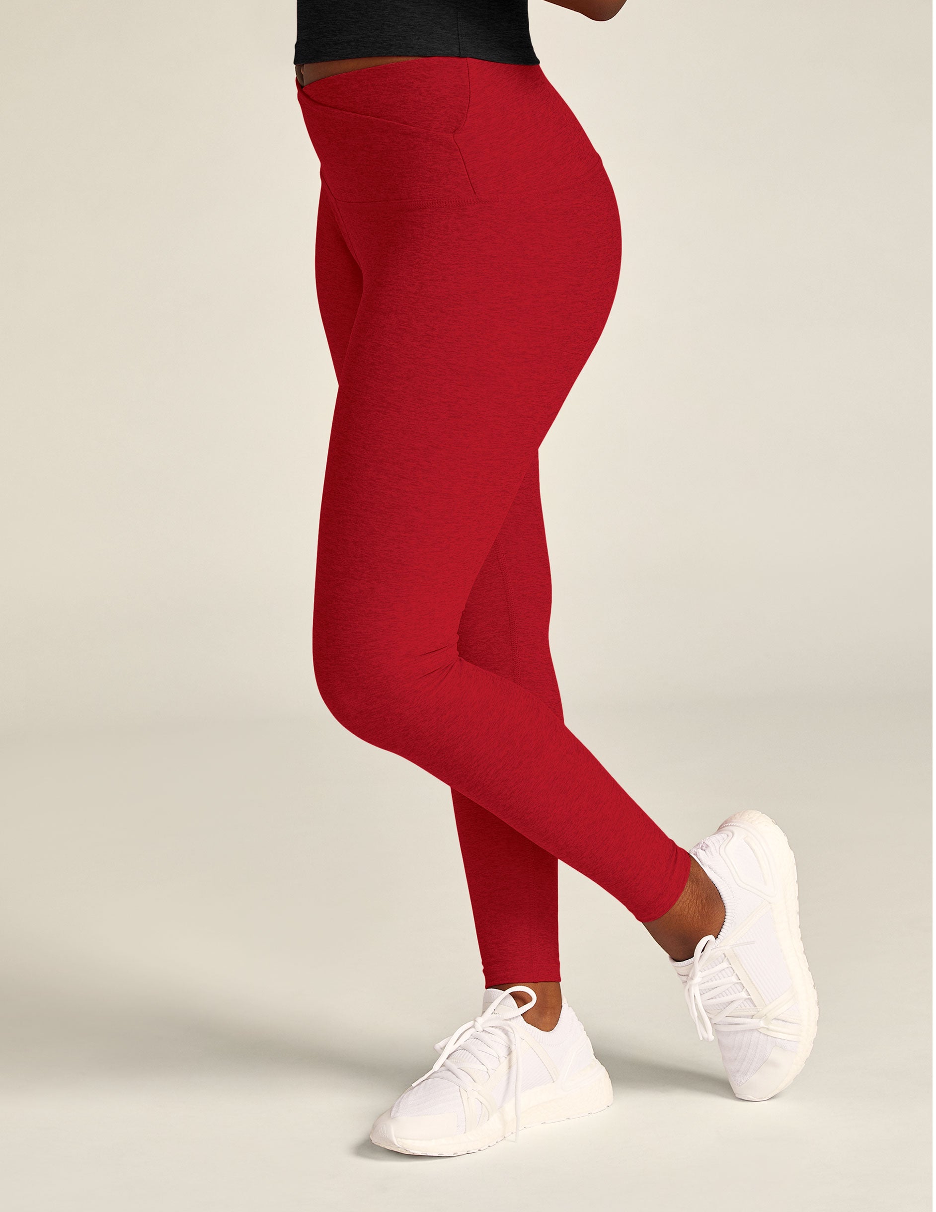 Beyond Yoga Spacedye at Your Leisure High Waisted Midi Legging Ruby Red Heather L