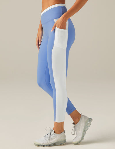 blue and white colorblock midi legging