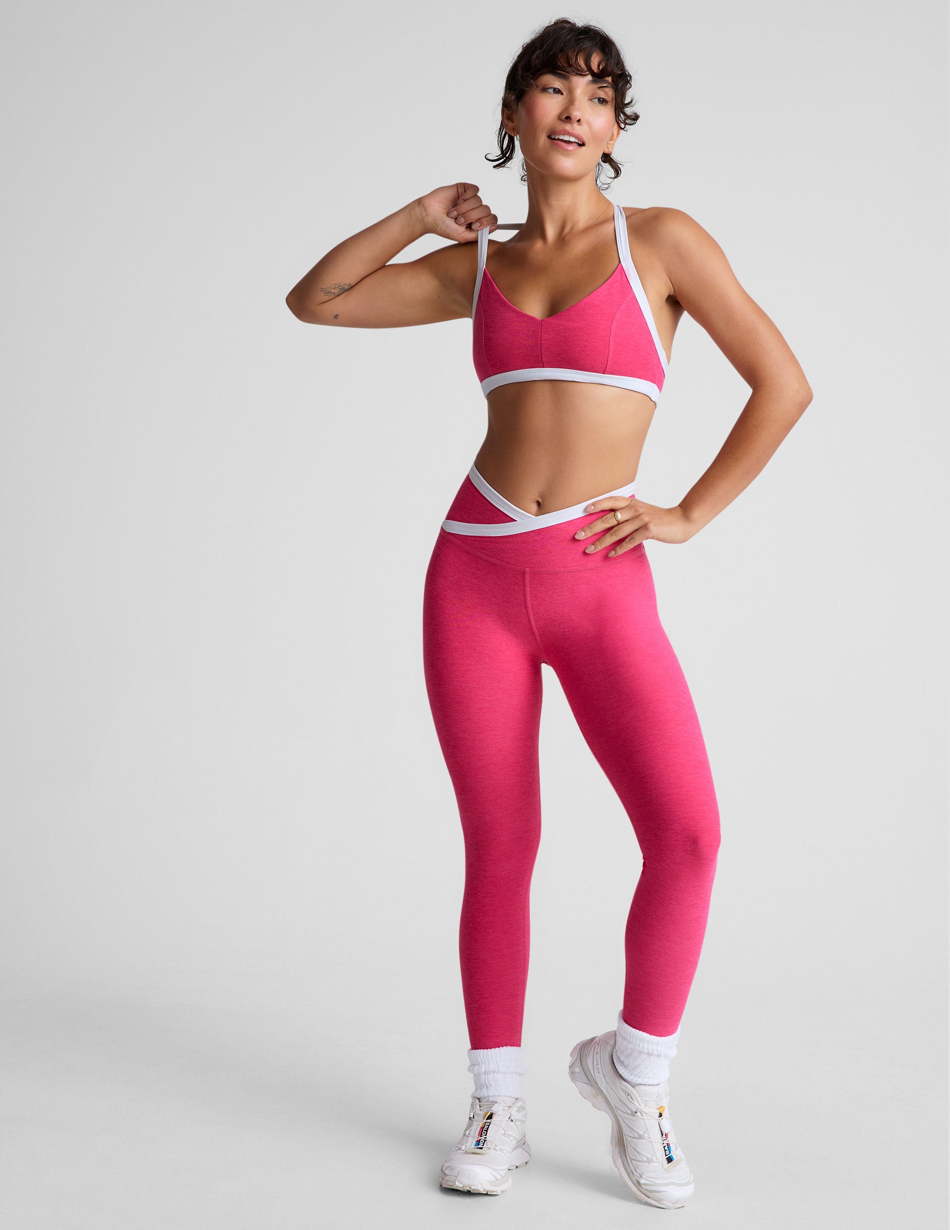 pink cross front outline midi legging