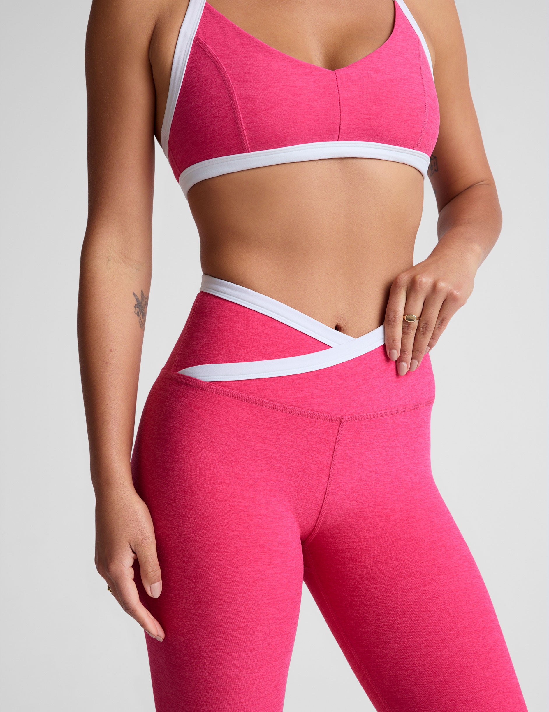 pink cross front outline midi legging