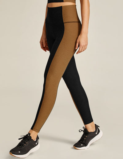 black and brown colorblock high-waisted midi leggings. 