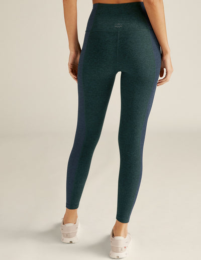 green and blue colorblock high-waisted midi leggings. 