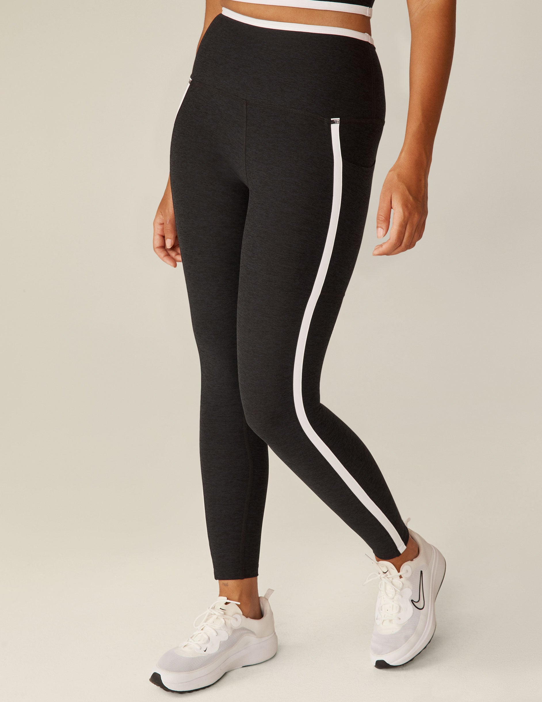 Light Grey High Waisted Stretch Leggings With Side Stripe