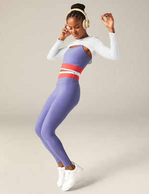 purple color block midi legging