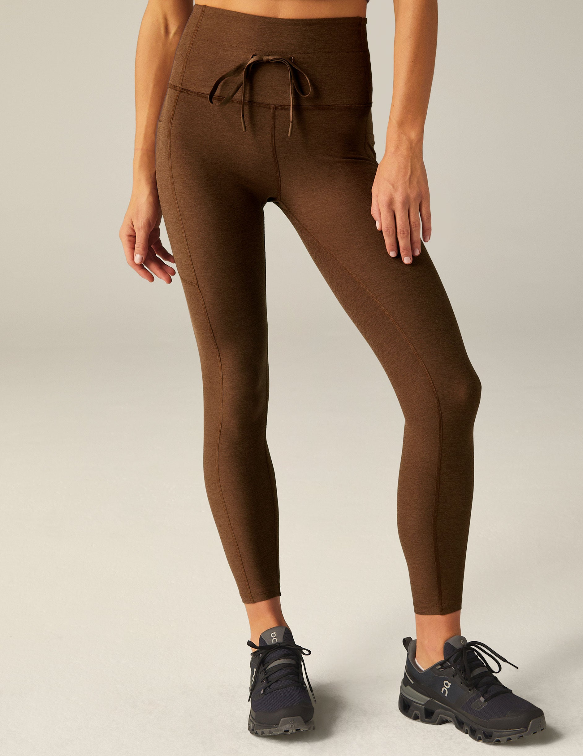 brown midi jogger legging with drawstring at waist and pocket at sides