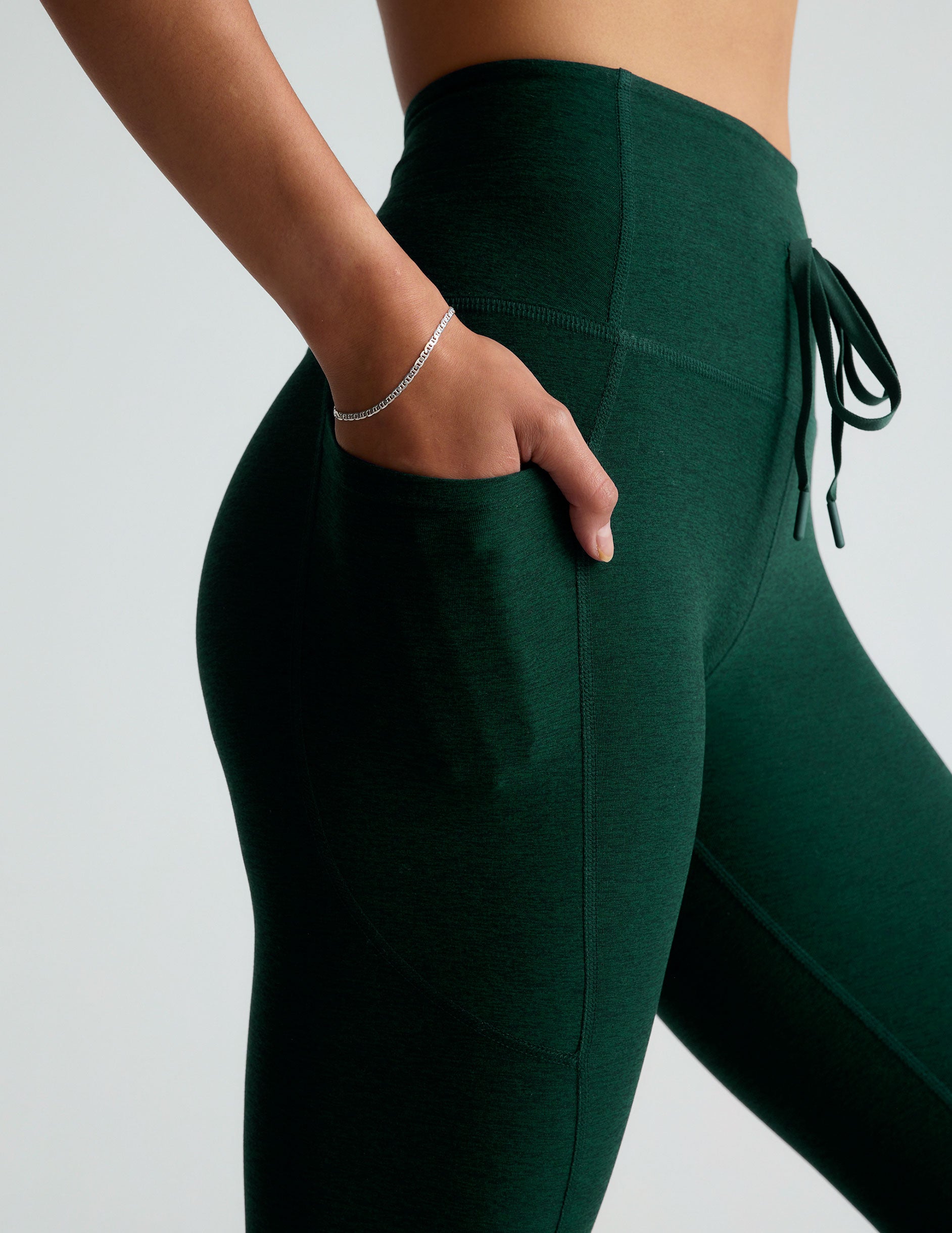 green midi legging with drawstring at waist.