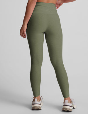 green midi legging with ruching on sides.