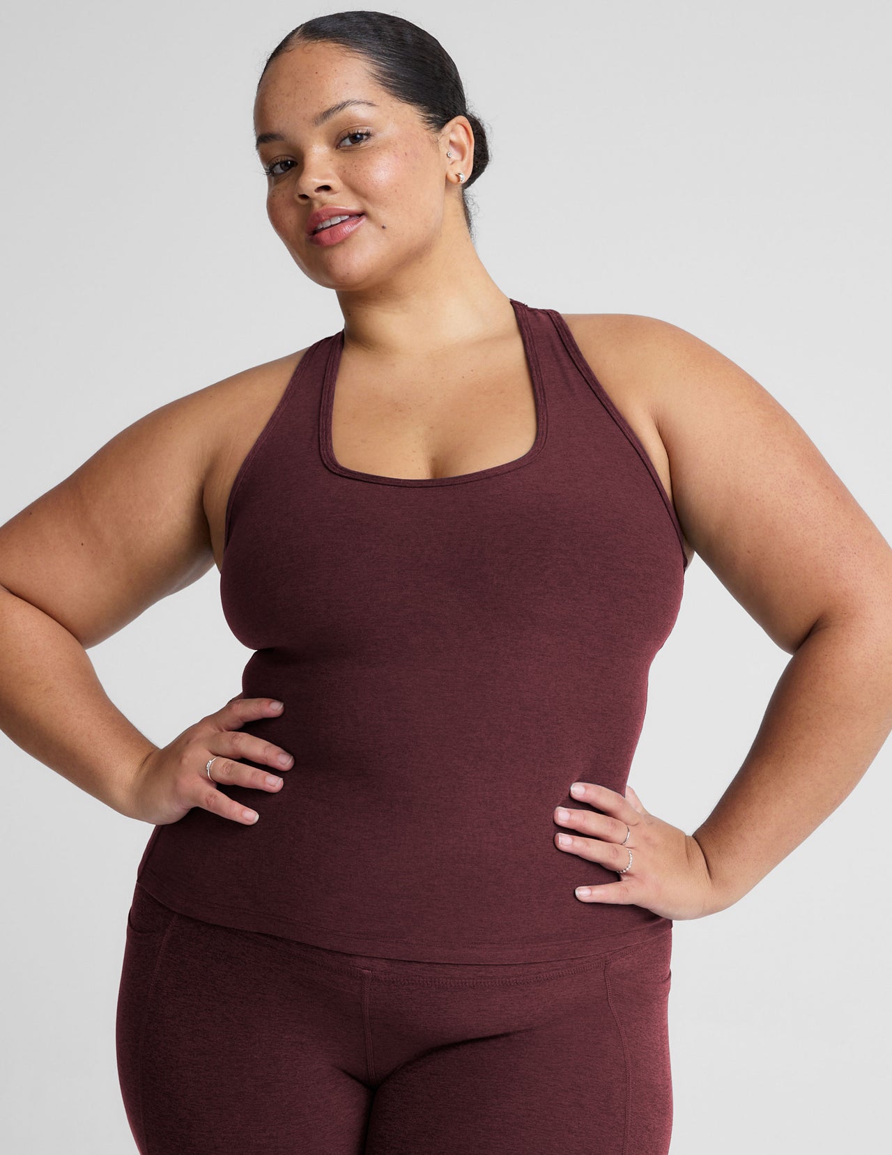 Slim Racerback Cropped Tank - Midnight Burgundy Heather