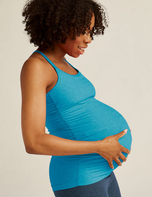 blue maternity slim racerback spacedye tank top. 