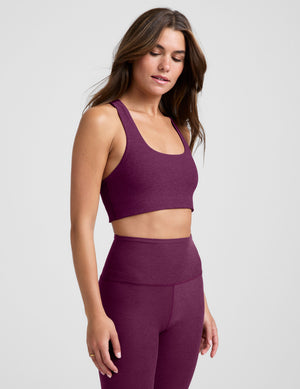 purple long line style racerback bra. 