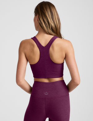 purple long line style racerback bra. 