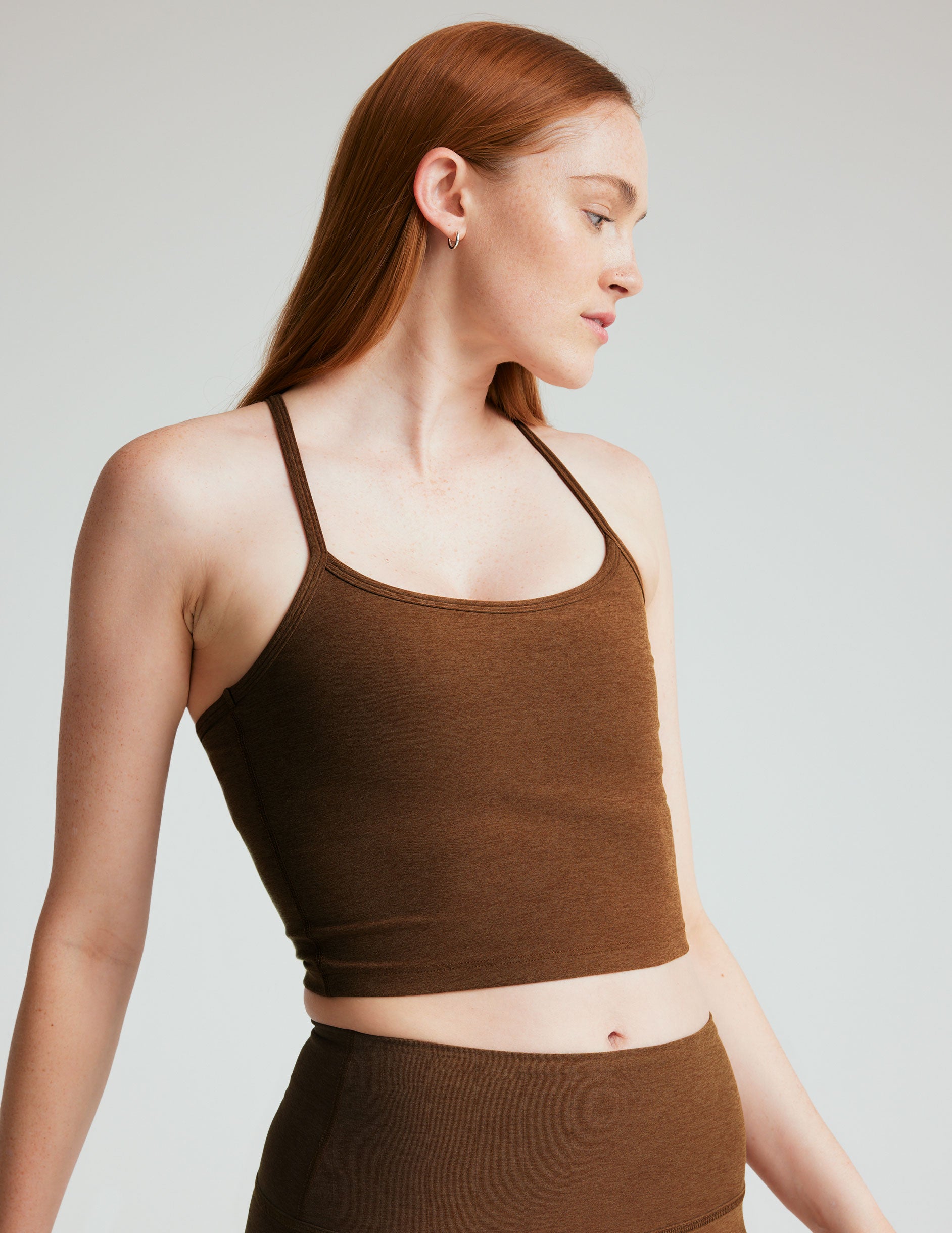 brown slim racerback cropped tank top. 