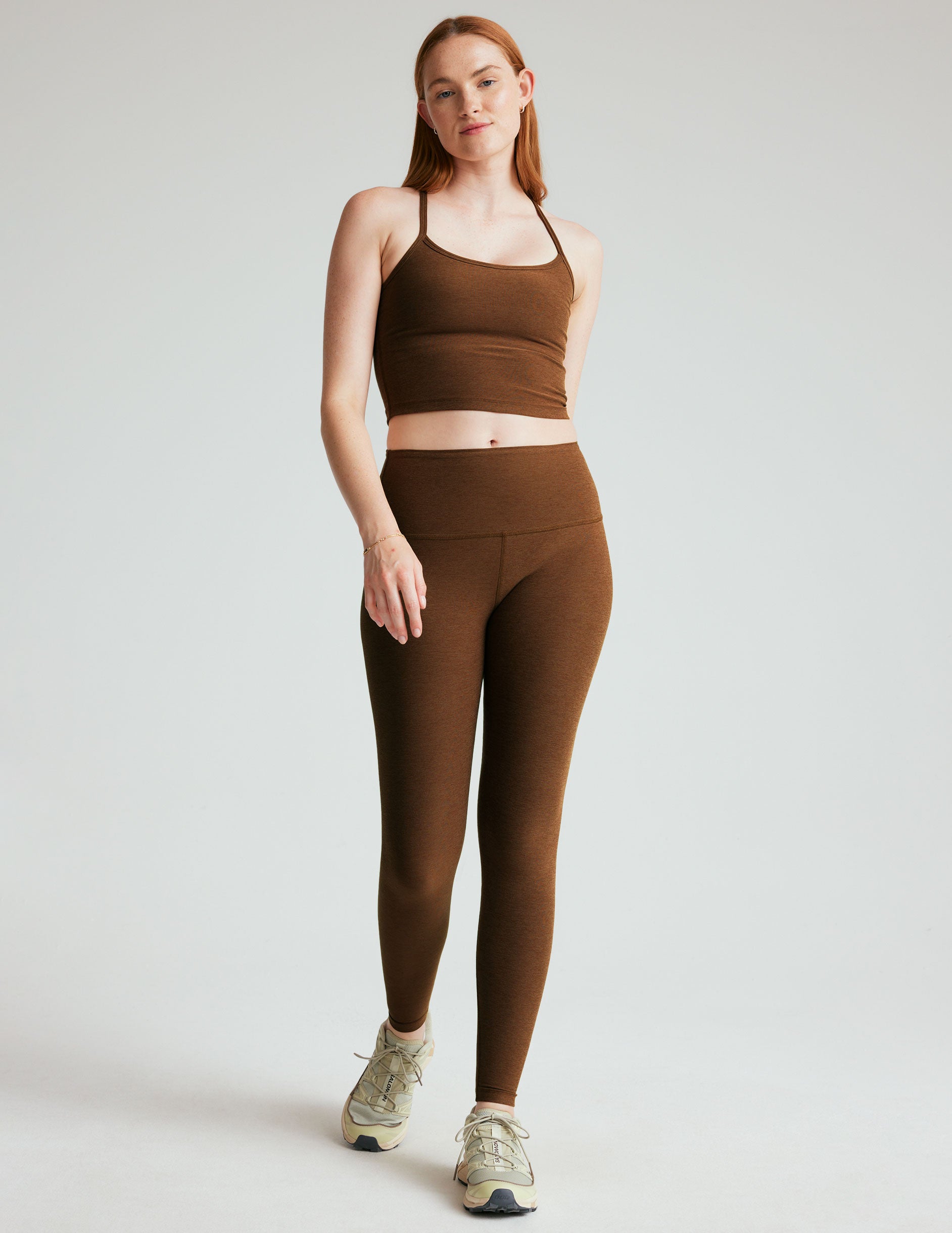 brown slim racerback cropped tank top. 