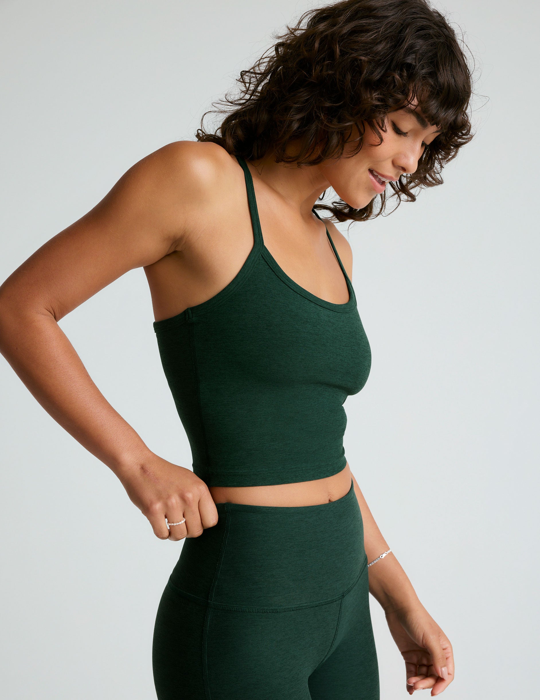 green slim strap racerback cropped tank top. 