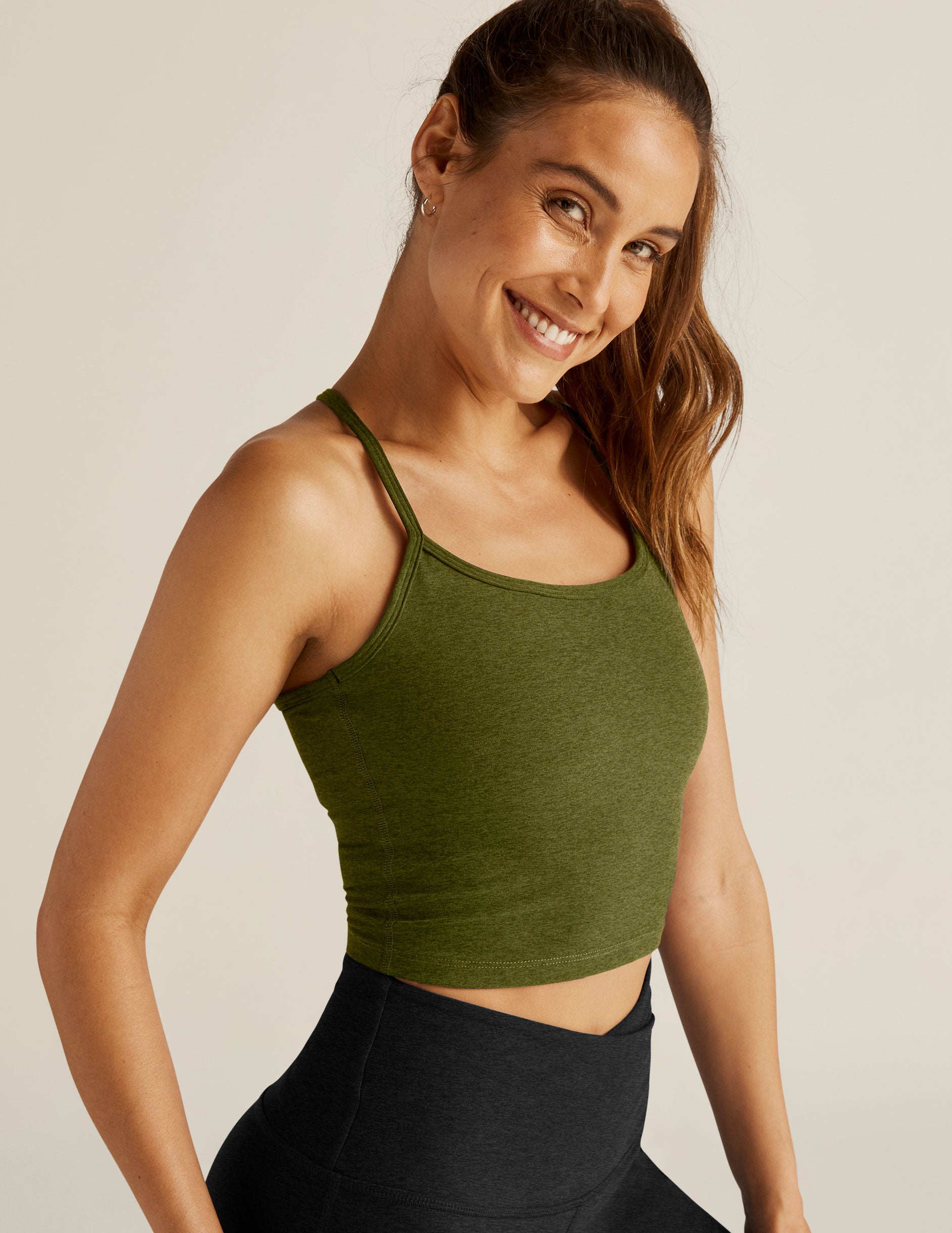 green slim racerback cropped tank top. 