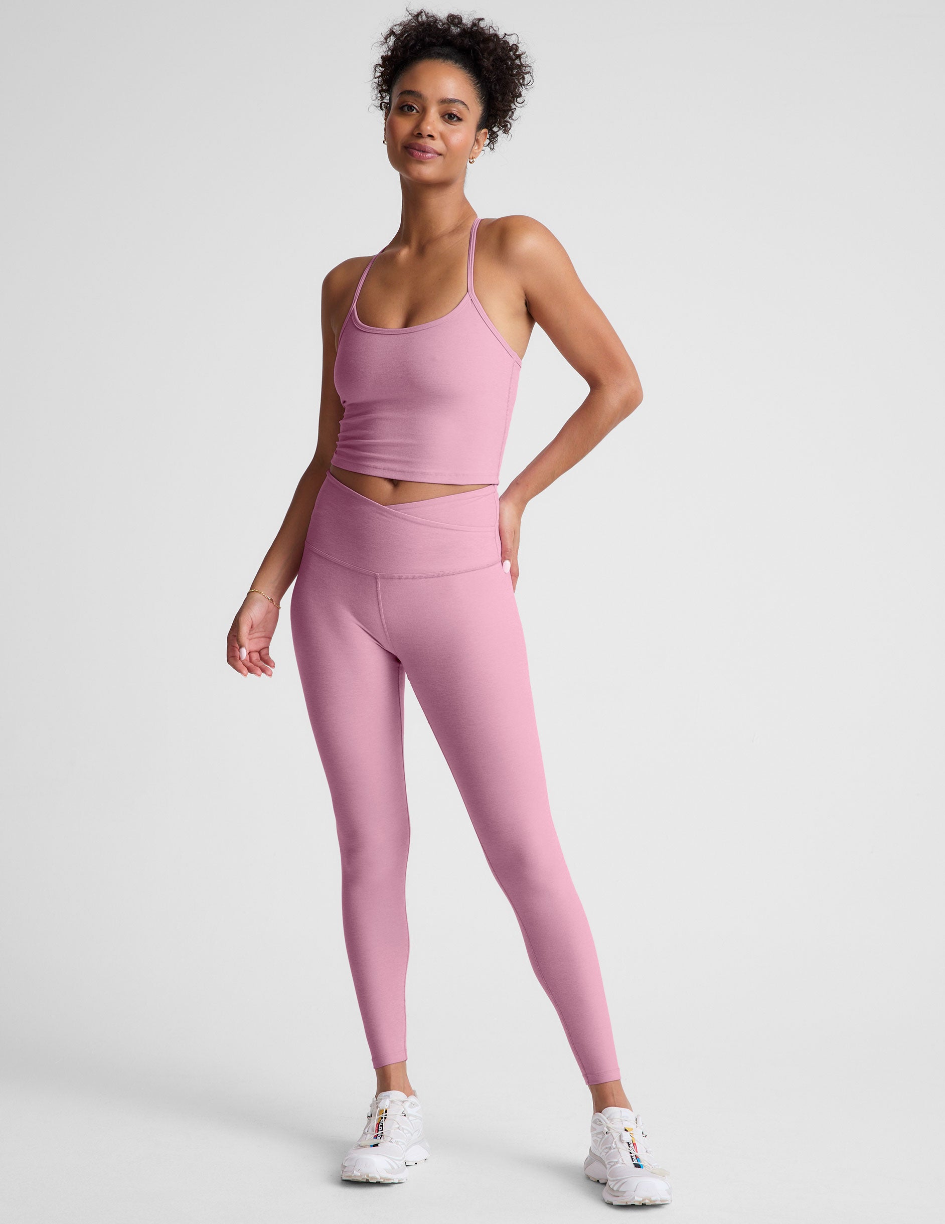 pink slim strapped racerback cropped tank. 