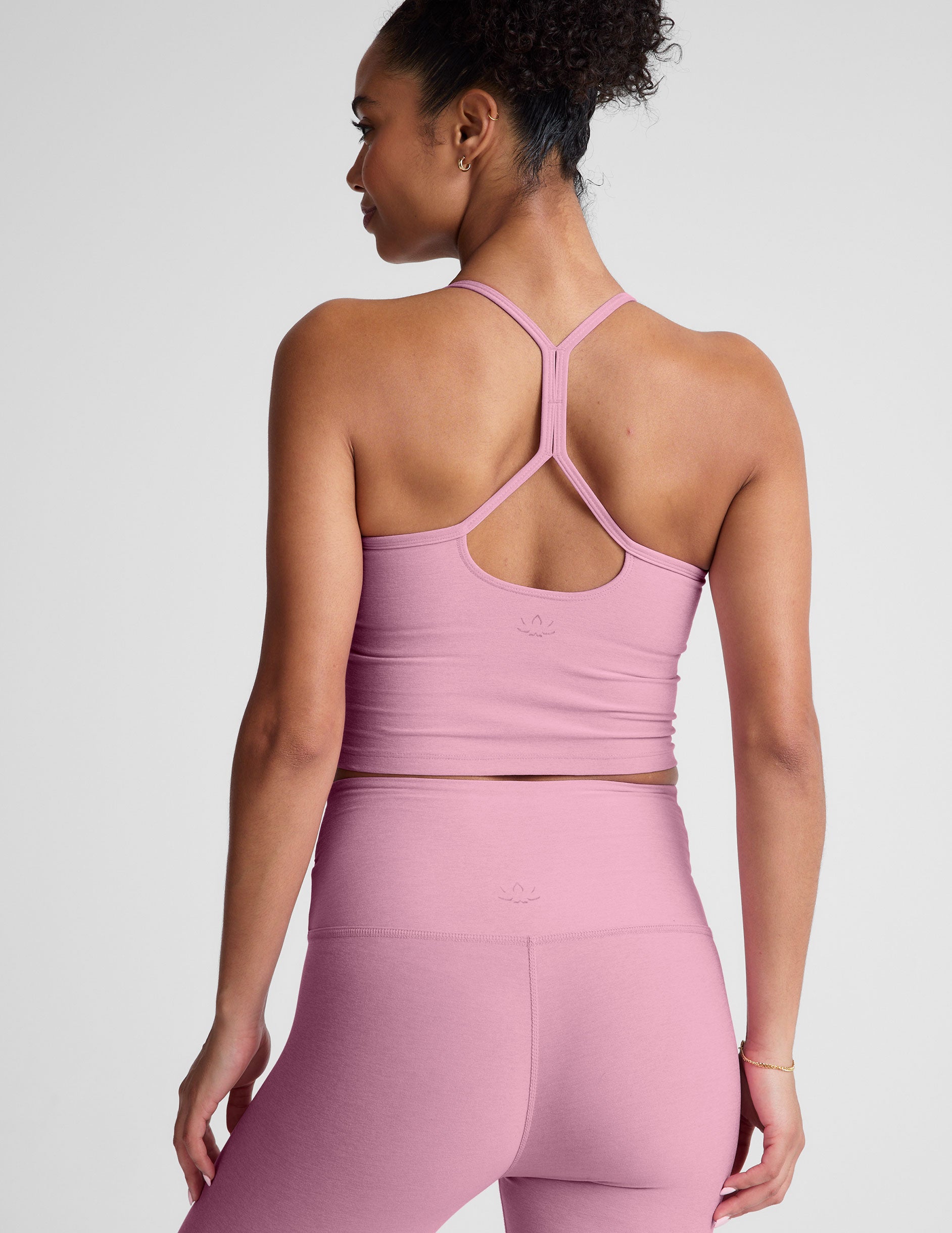 pink slim strapped racerback cropped tank. 