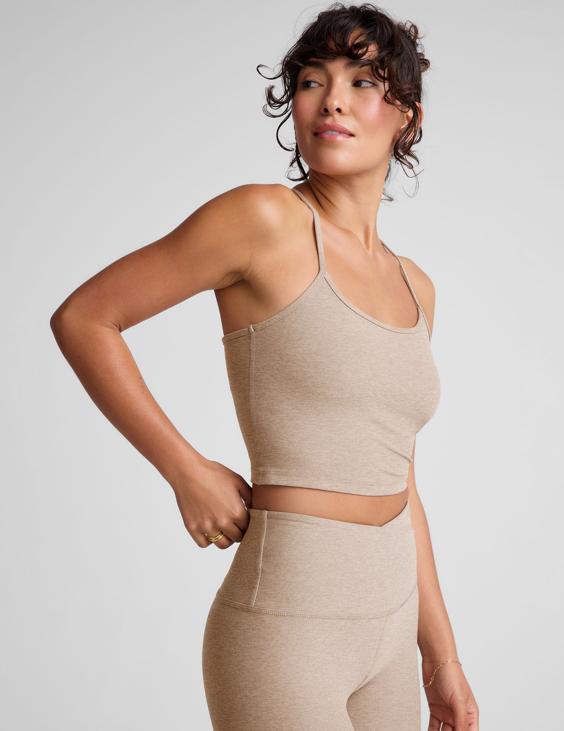 brown slim racerback cropped tank top. 