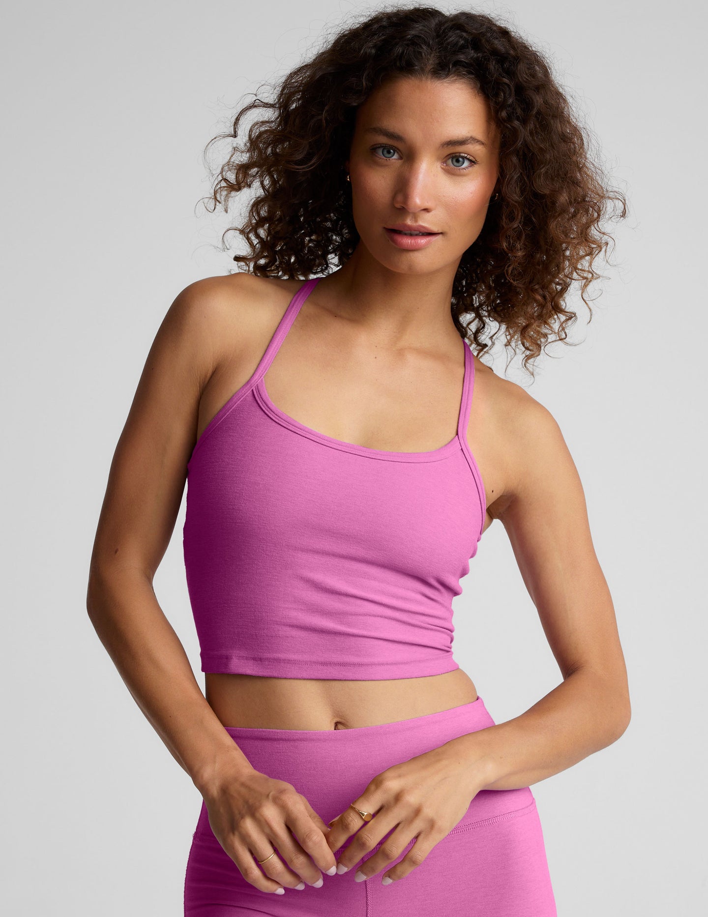 Spacedye Slim Racerback Cropped Tank - Fun Fuschia Heather