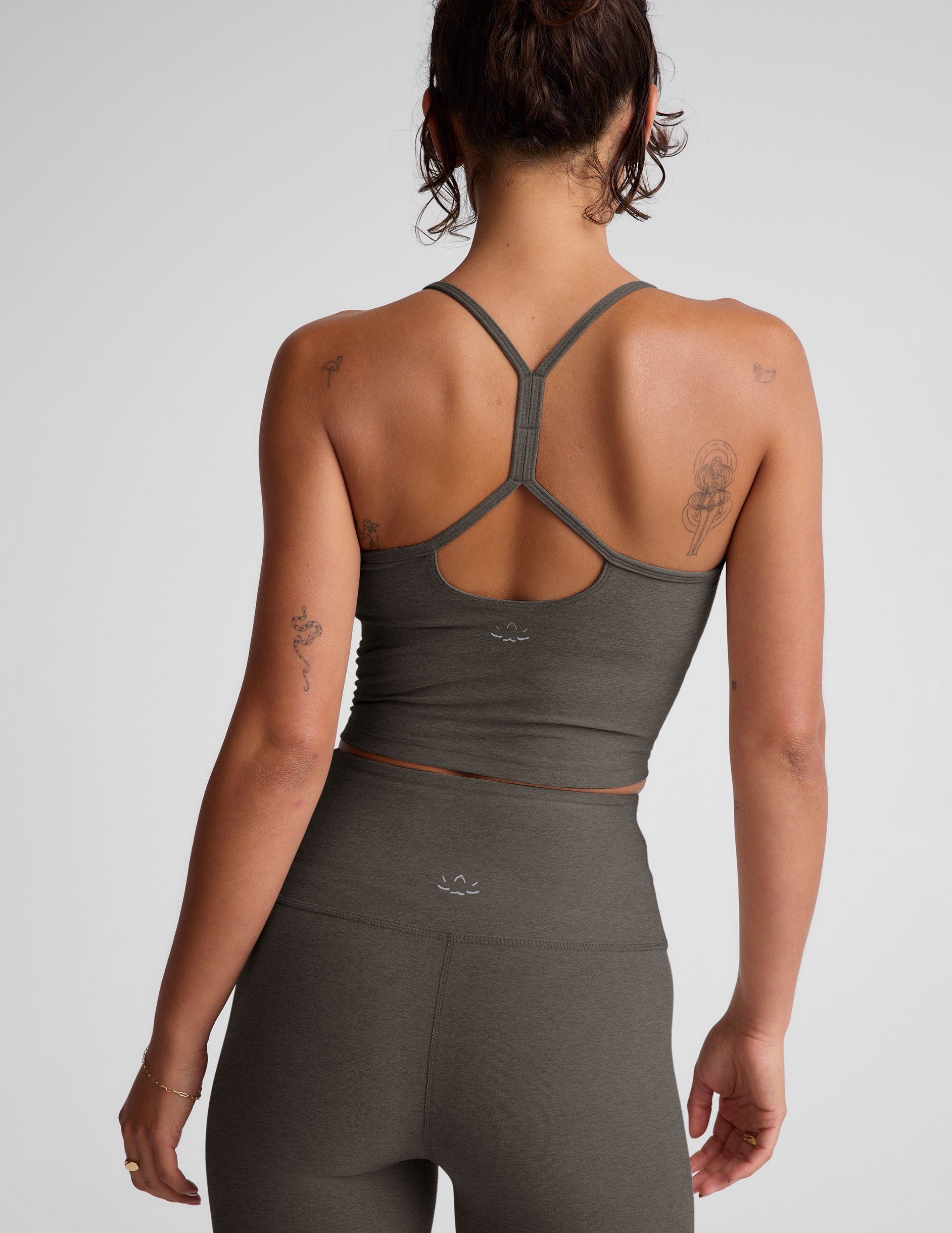 gray cropped tank skinny racerback with a keyhole detail. 