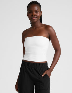 white strapless top