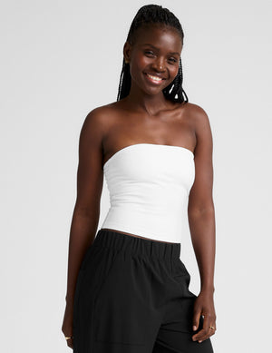 white strapless top