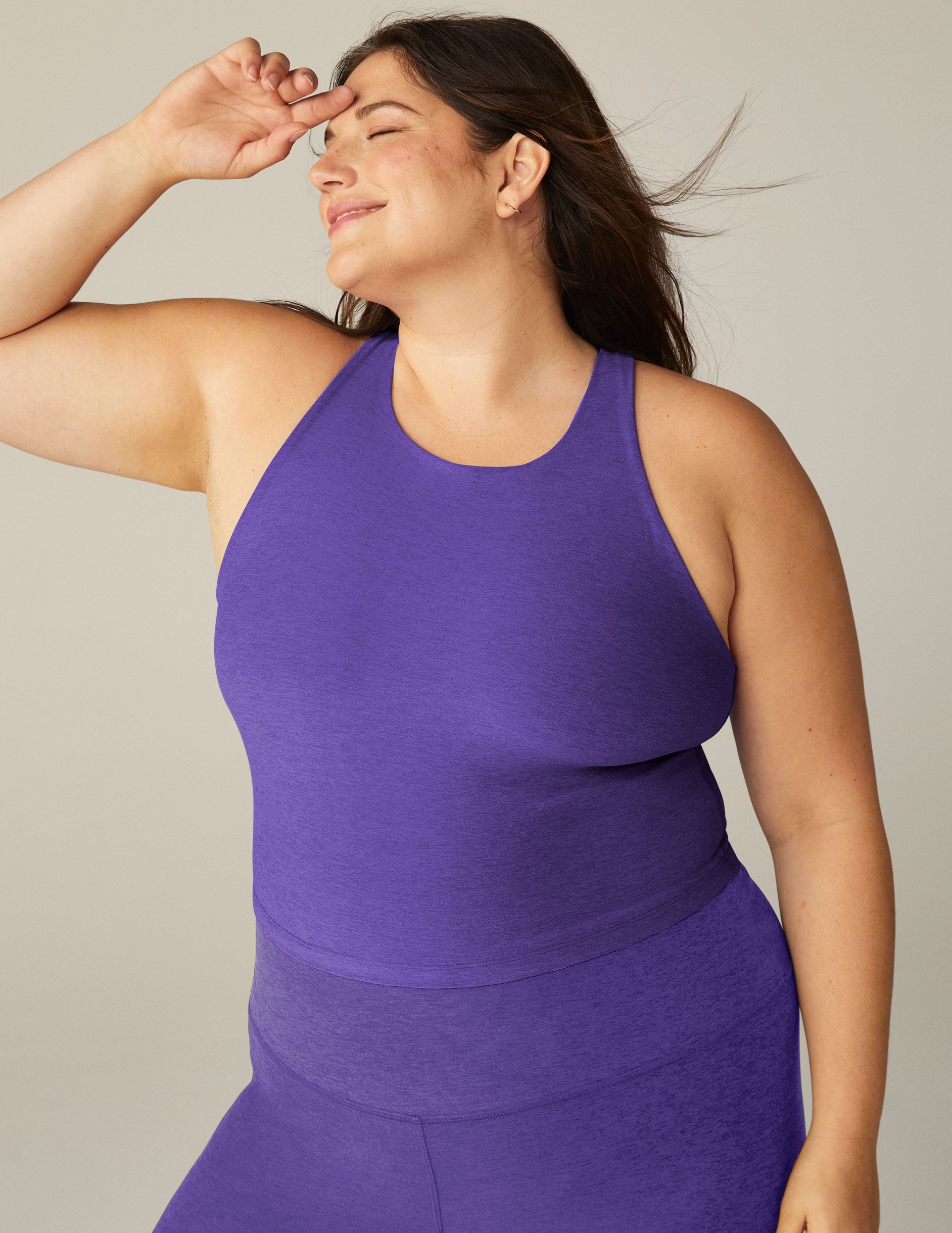 Beyond Yoga Small Paradise Coral Heather Focus Cropped Tank