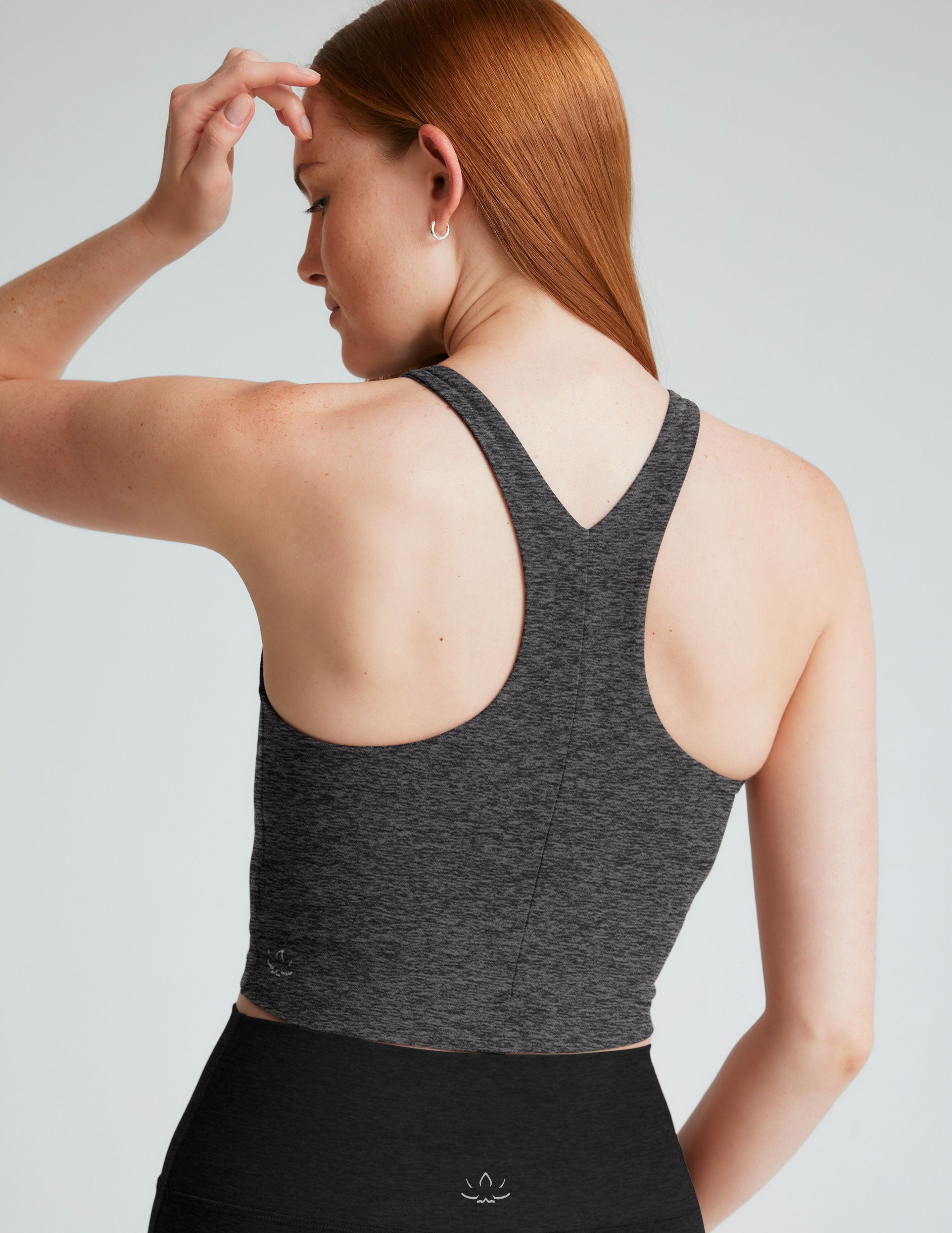 black-charcoal high neck racerback cropped tank top. 