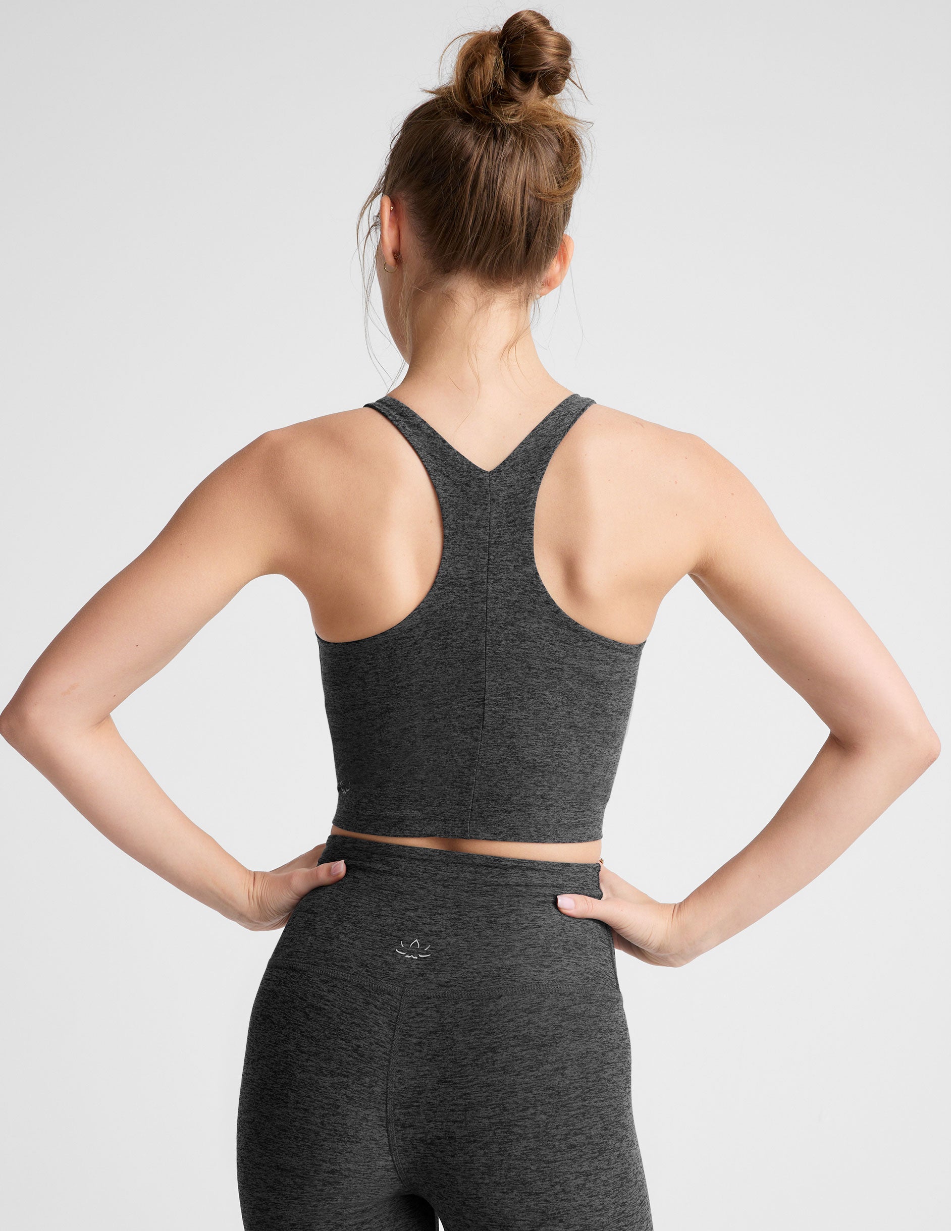 black-charcoal high neck racerback cropped tank top. 