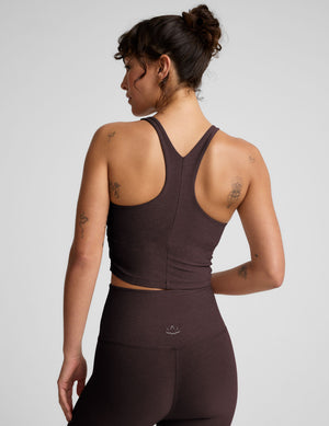 brown high-neck racerback cropped tank top. 