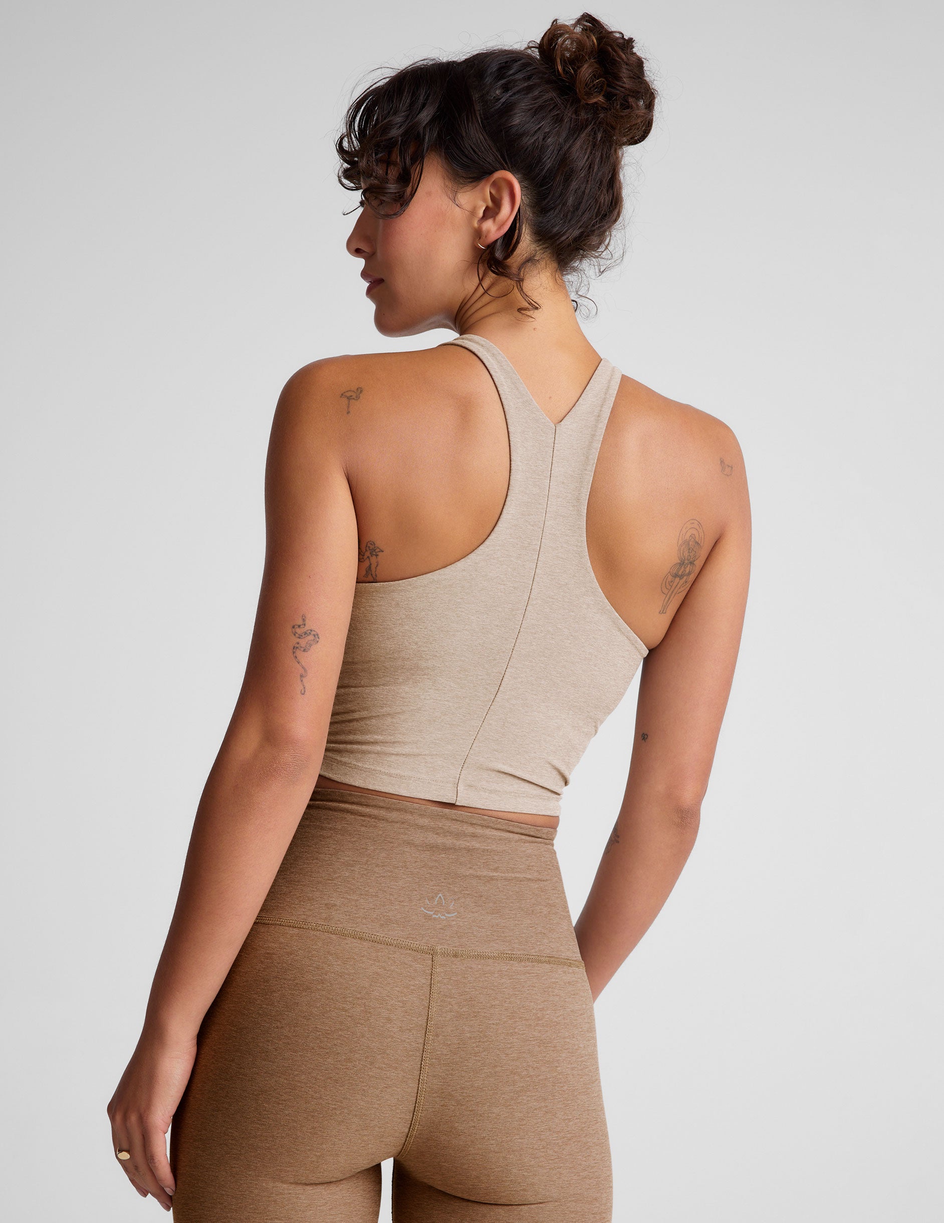 brown high-neck racerback cropped tank top. 