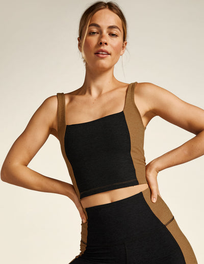 black and brown colorblock square neck cropped tank. 