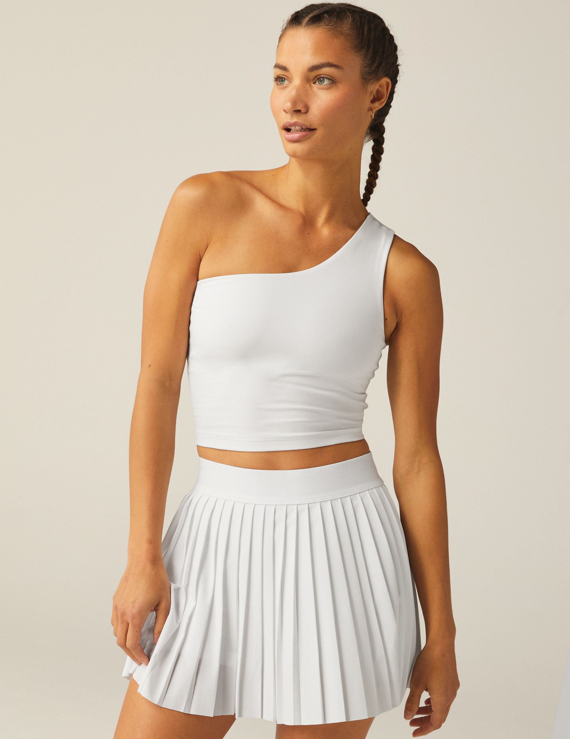 white one shoulder cropped tank