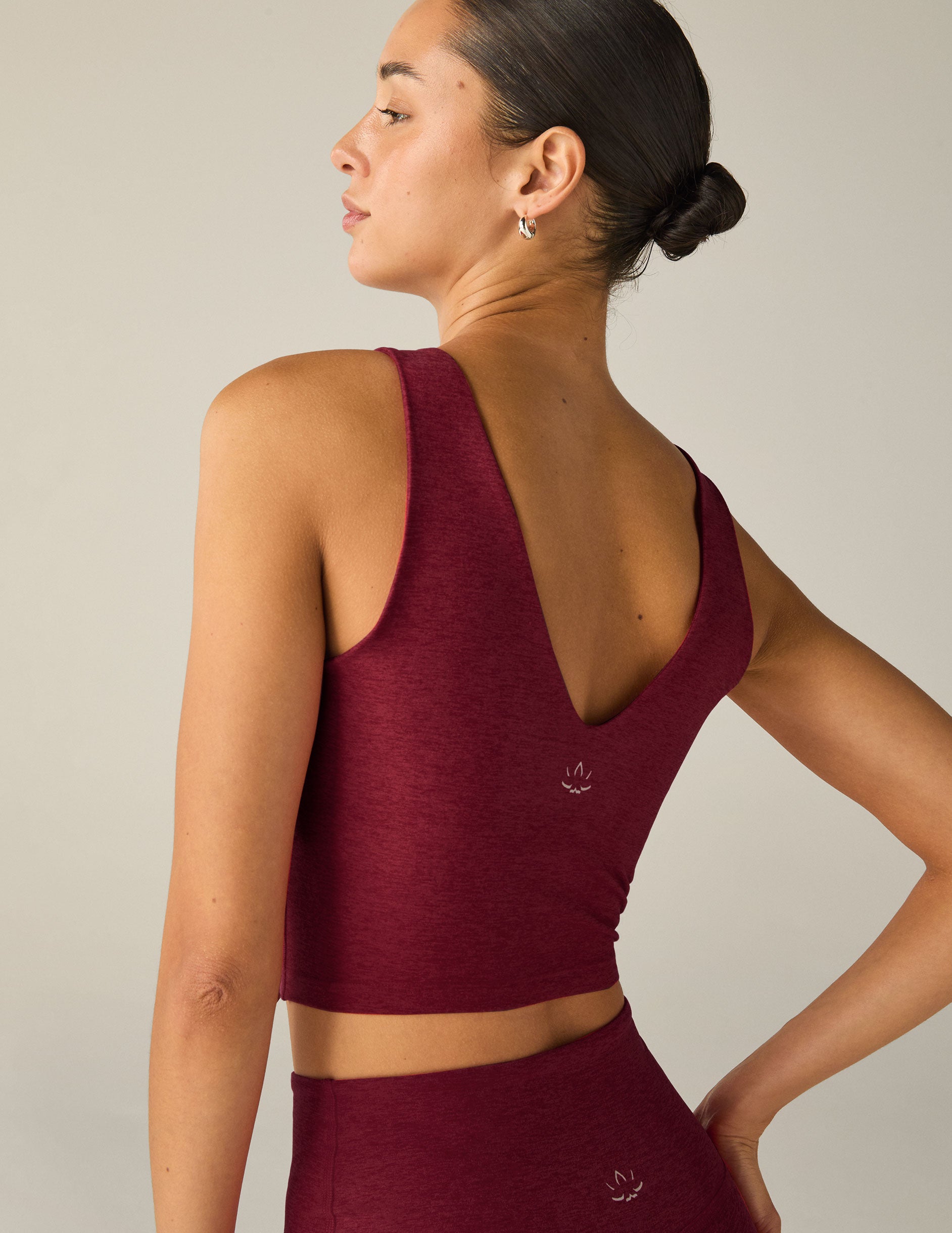 red v-neck cropped tank top. 