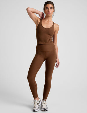 brown v-neck tank top with a back crossover back detail. 