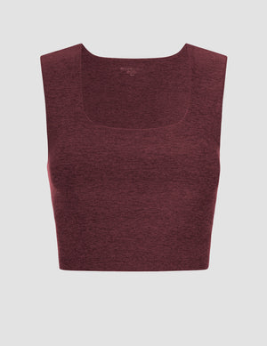 red cropped square neck tank with thick straps. 