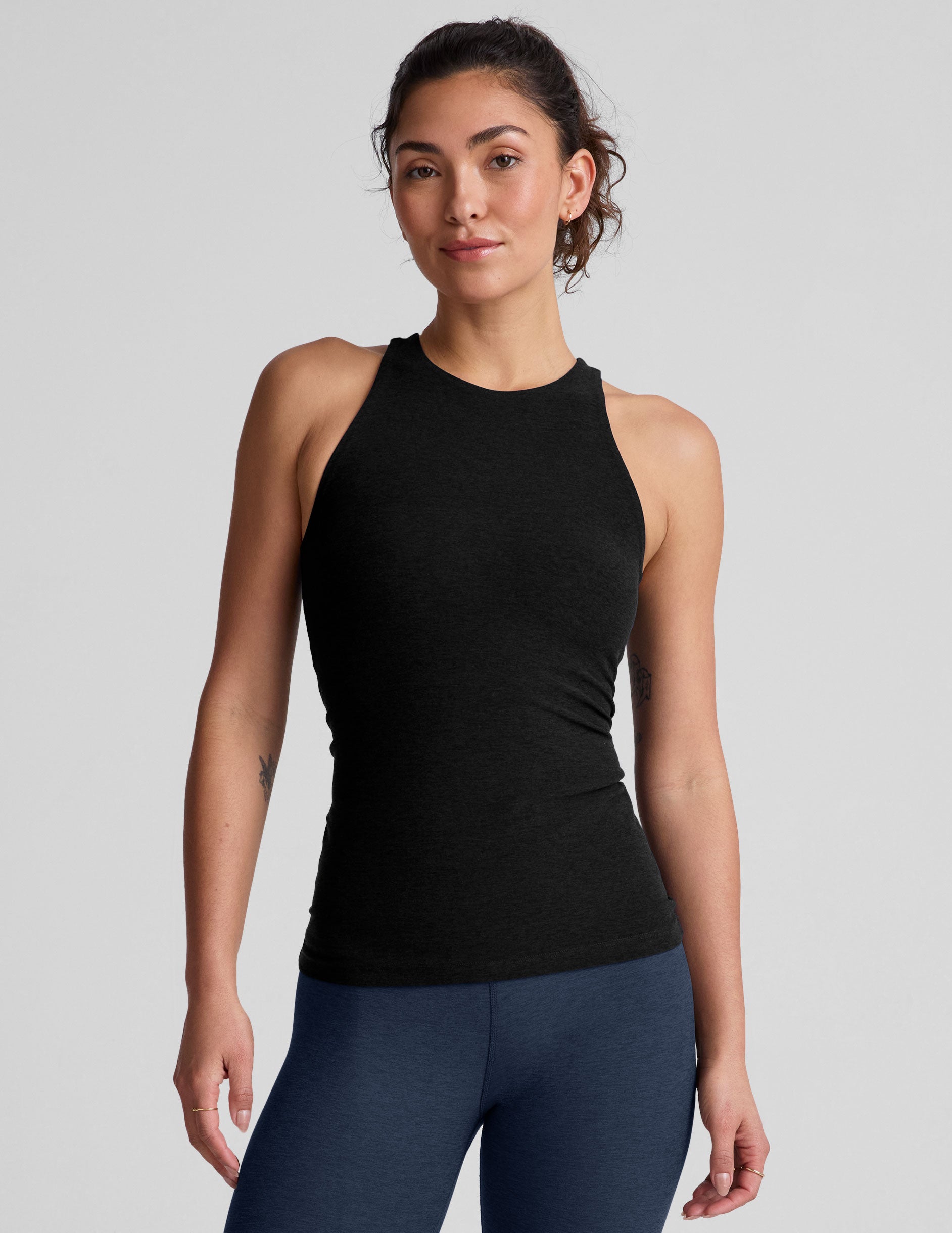 black high scoop neck racerback classic length tank. 