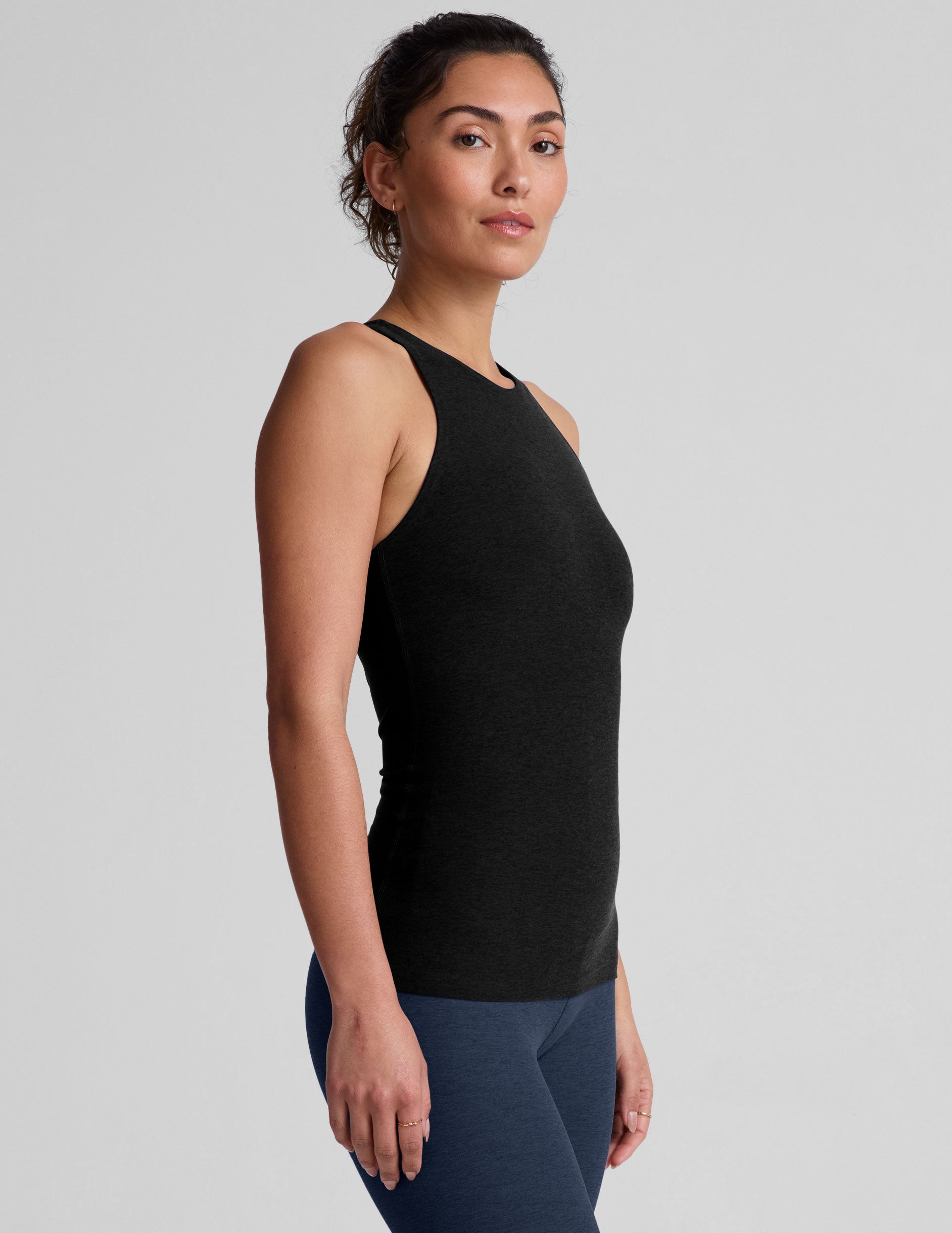 black high scoop neck racerback classic length tank. 