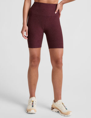 model is wearing red high-waisted 7