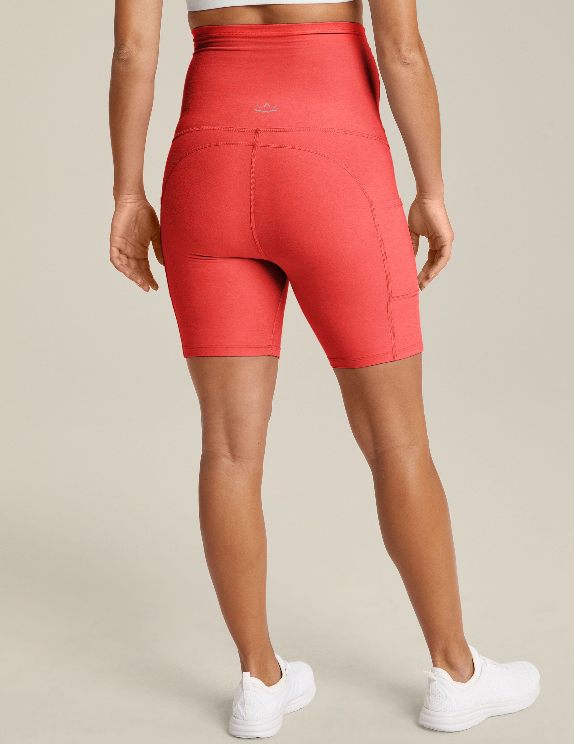 pink maternity biker shorts with pocket at sides