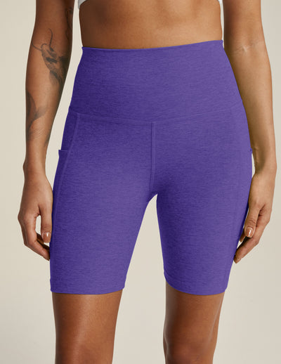 purple biker short with pockets at sides