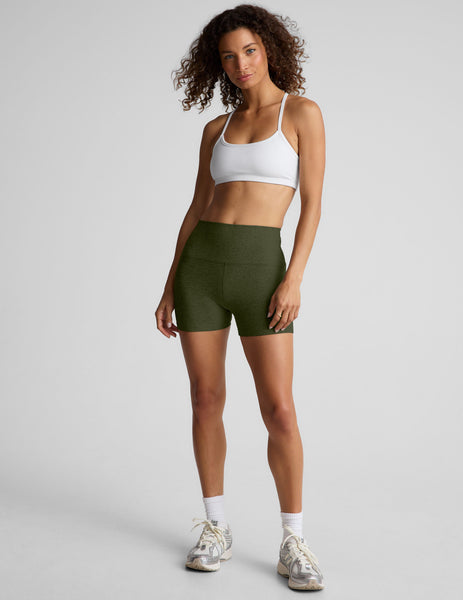 Women's High Waisted Spacedye Active Shorts - Army Green Heather