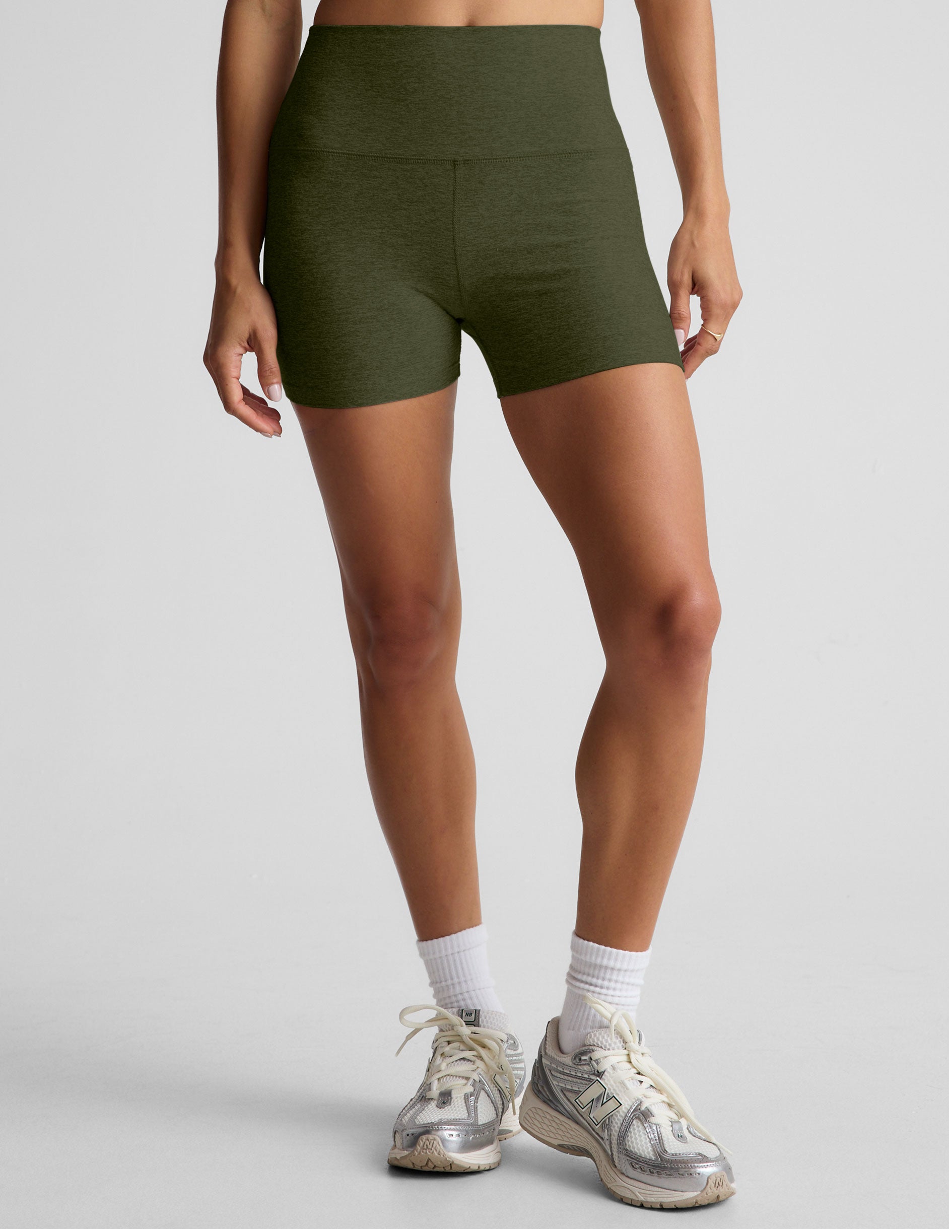 Women's High Waisted Spacedye Active Shorts - Army Green Heather
