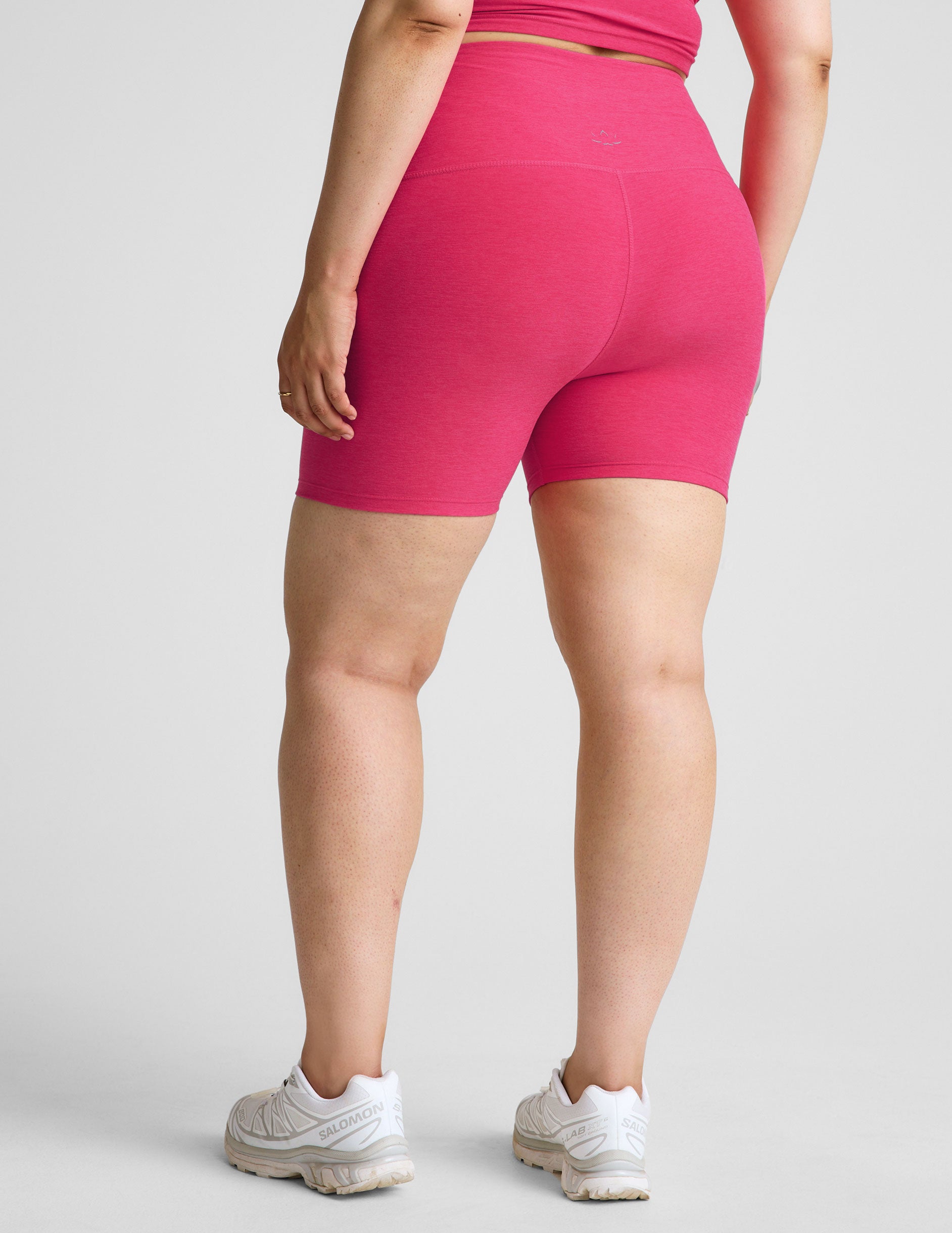 pink high-waisted 5" biker shorts. 