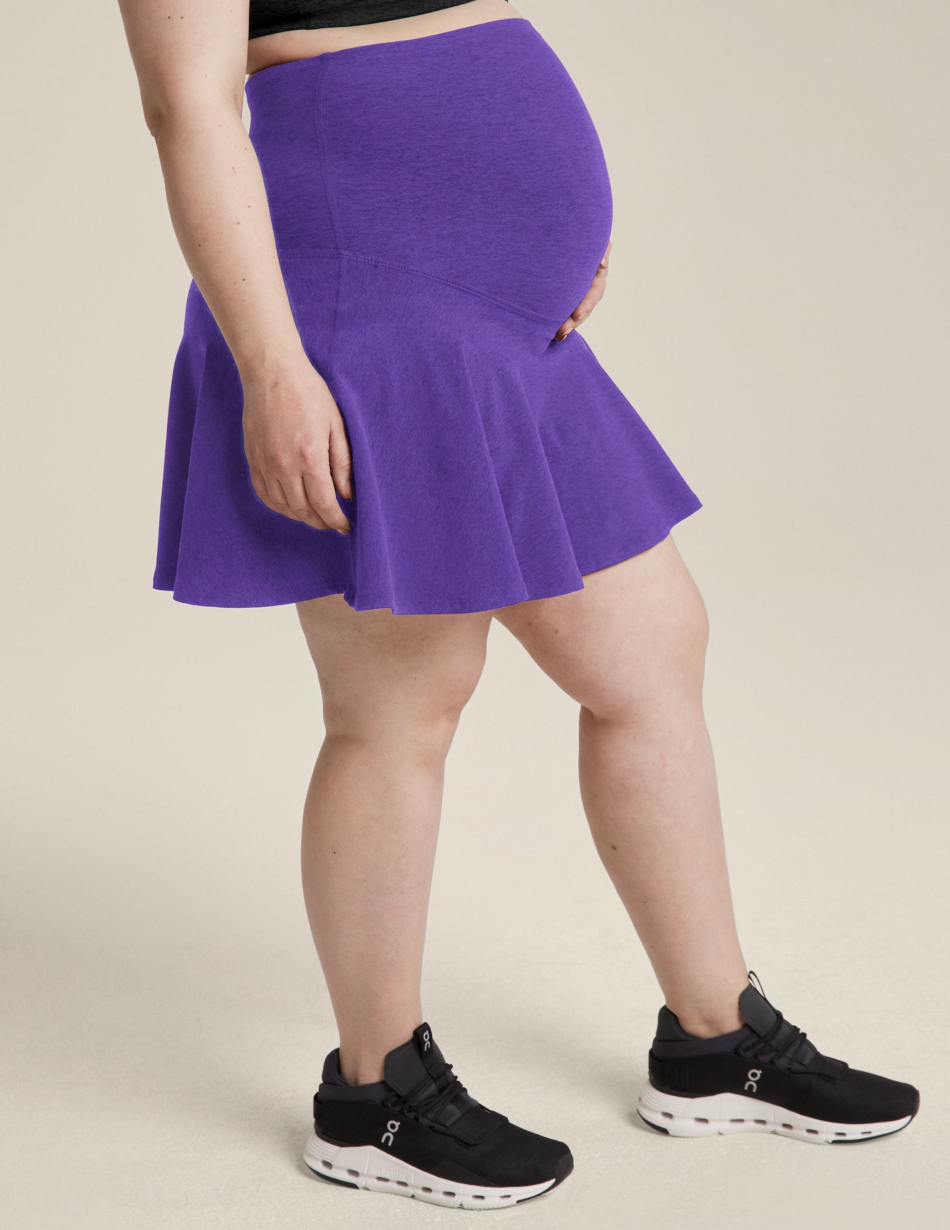 purple maternity mini flare skirt