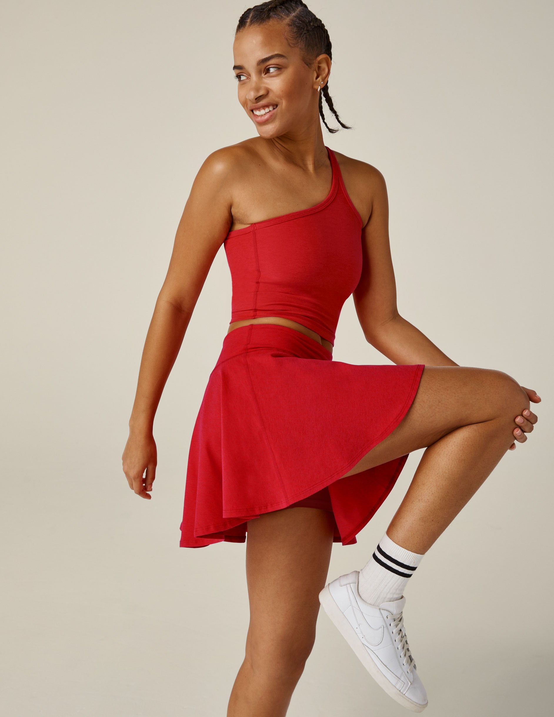 red flare mini skirt