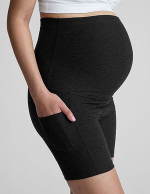 black maternity biker short with pocket at sides