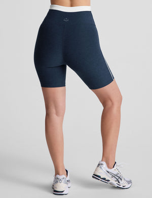navy blue high-waisted biker shorts with a 5